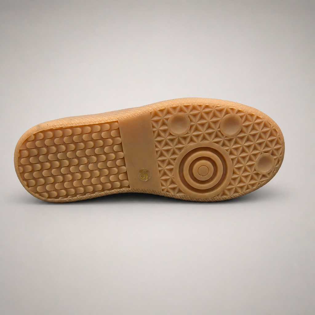 Rust platform sneaker outsole view showing the rubber outsole