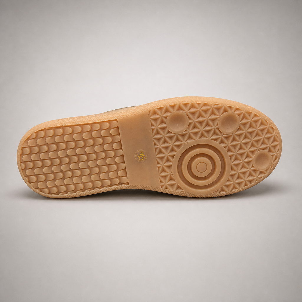 Black platform sneaker outsole view showing the rubber outsole