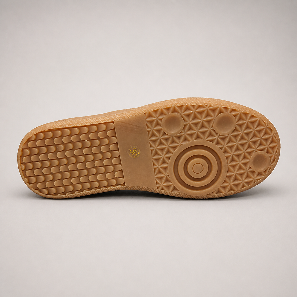 Yellow platform sneaker rear view showing a lace-up upper and raised platform sole