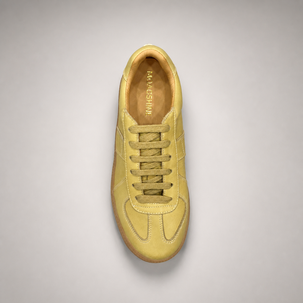 Yellow platform sneaker outsole view showing the rubber outsole