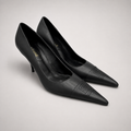 Black pump side profile showing a pointed toe