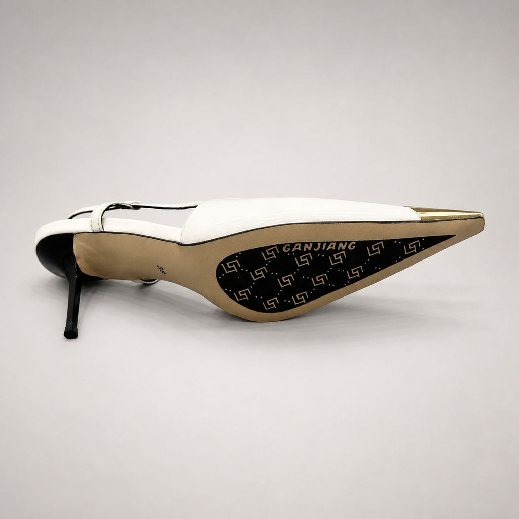 White slingback pump outsole view showing the cow leather outsole