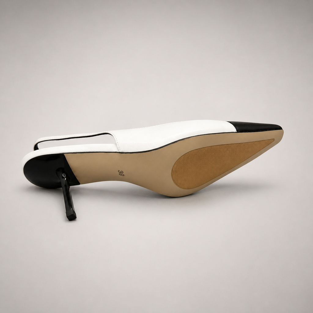 White slingback pump outsole view showing the cow leather outsole