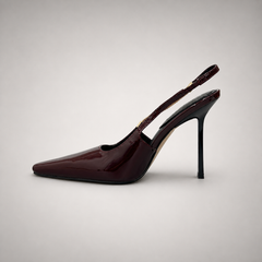 Burgundy slingback pump opposite side profile showing a pointed toe