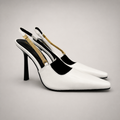 White slingback pump pair three-quarter view showing a pointed toe and double slingback straps