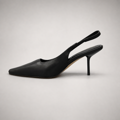 Black slingback pump opposite side profile showing a pointed toe
