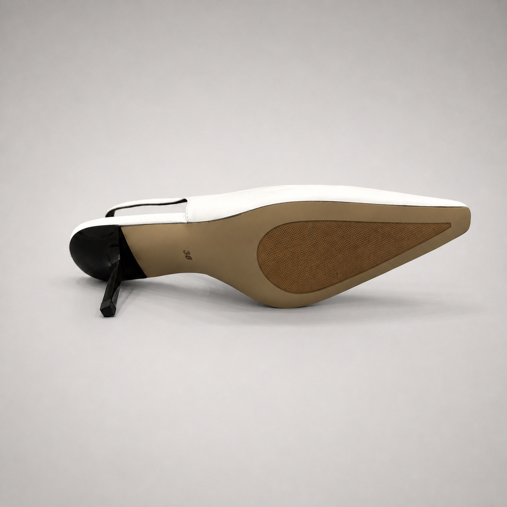 White slingback pump outsole view showing the cow leather outsole