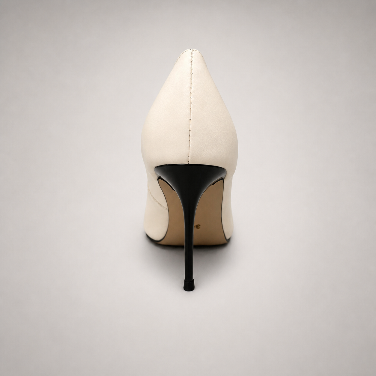 White pump rear view showing a pointed toe