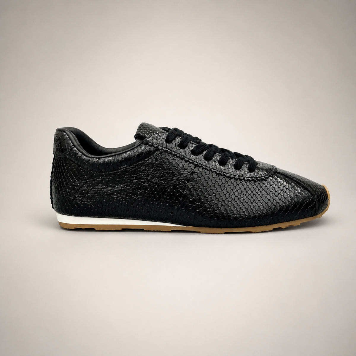 Black low-profile lace-up sneaker product view 2