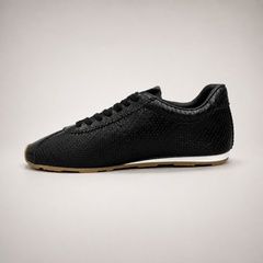 Black low-profile lace-up sneaker product view 3