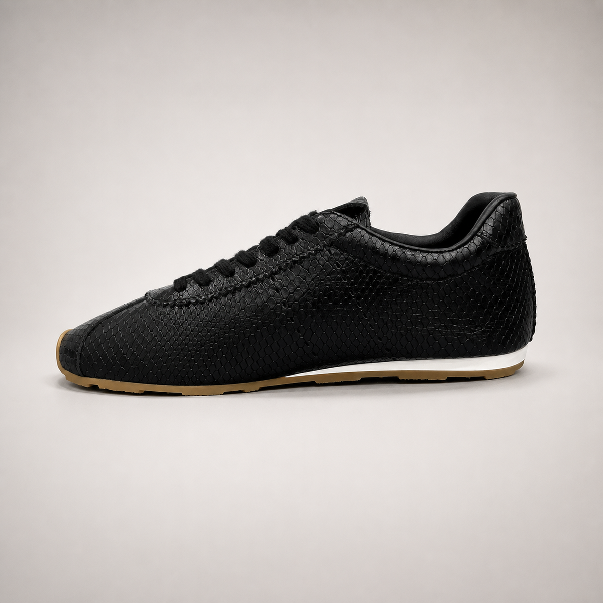 Black low-profile lace-up sneaker product view 3
