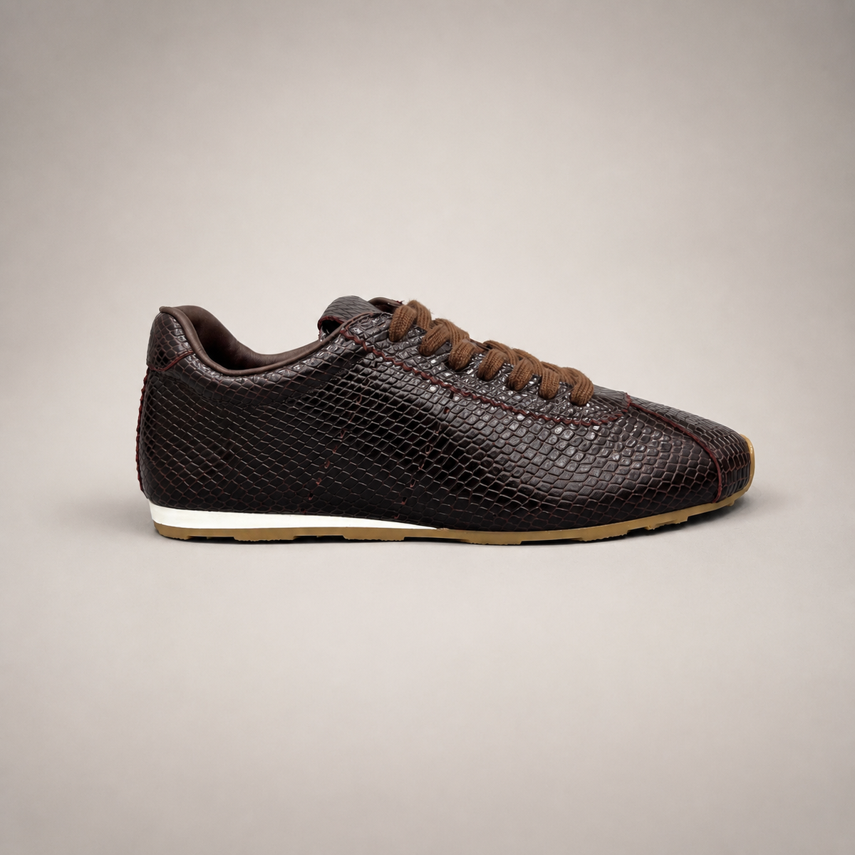 Burgundy Brown low-profile lace-up sneaker product view 2