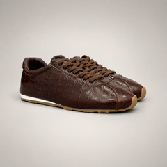 Dark Brown low-profile lace-up sneaker pair three-quarter view