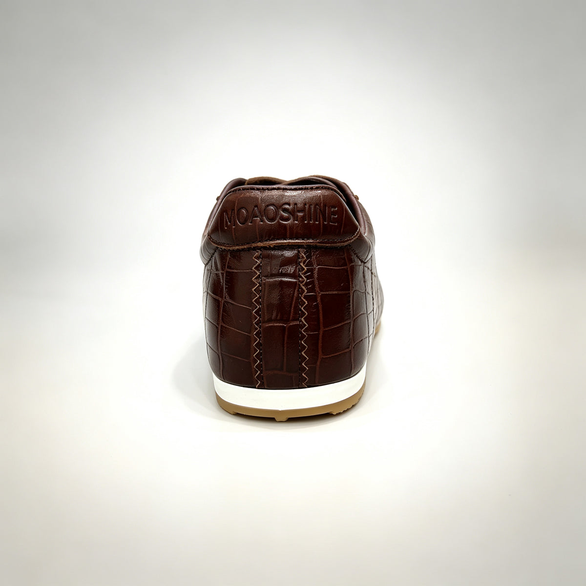 Dark Brown Waxed Leather Croc-Embossed Low-Profile Lace-Up Sneakers