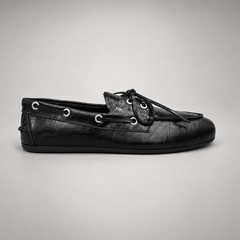Black Embossed Leather Boat Shoes