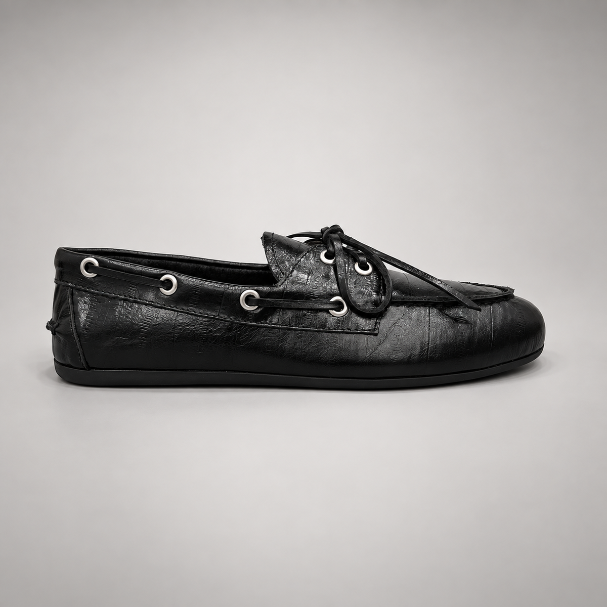 Black Embossed Leather Boat Shoes
