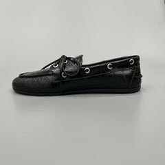 Black Embossed Leather Boat Shoes