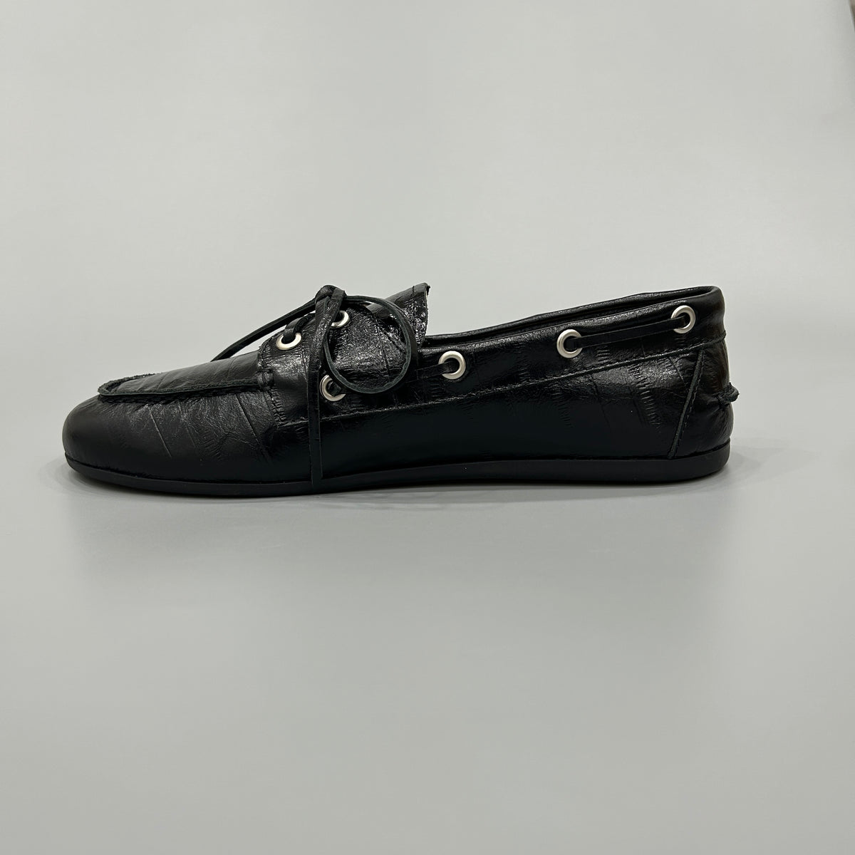 Black Embossed Leather Boat Shoes