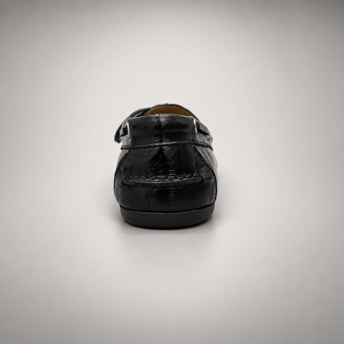 Black Embossed Leather Boat Shoes