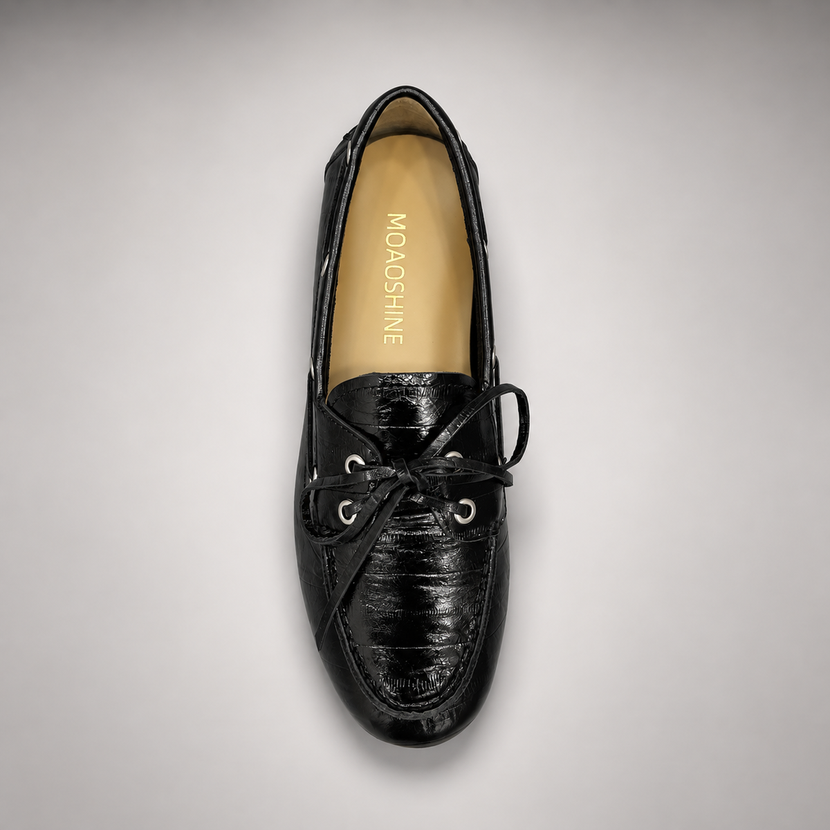 Black Embossed Leather Boat Shoes