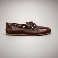 Brown Embossed Leather Boat Shoes
