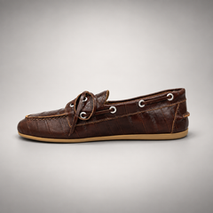 Brown Embossed Leather Boat Shoes