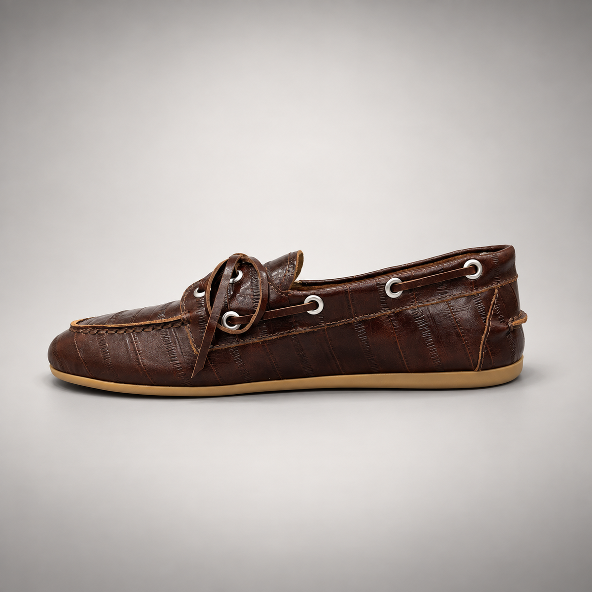 Brown Embossed Leather Boat Shoes