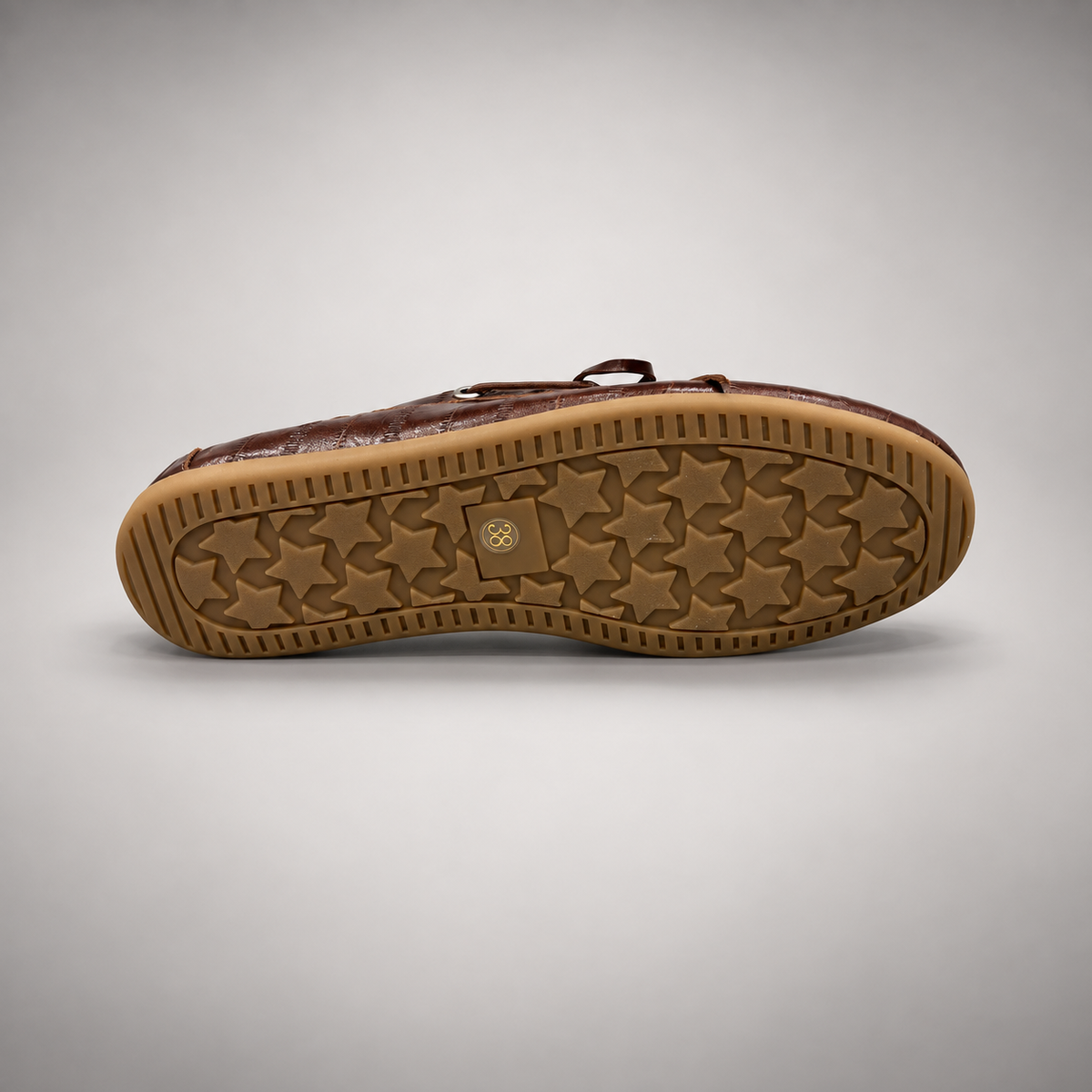 Brown Embossed Leather Boat Shoes