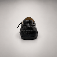 Black Croc-Embossed Leather Boat Shoes