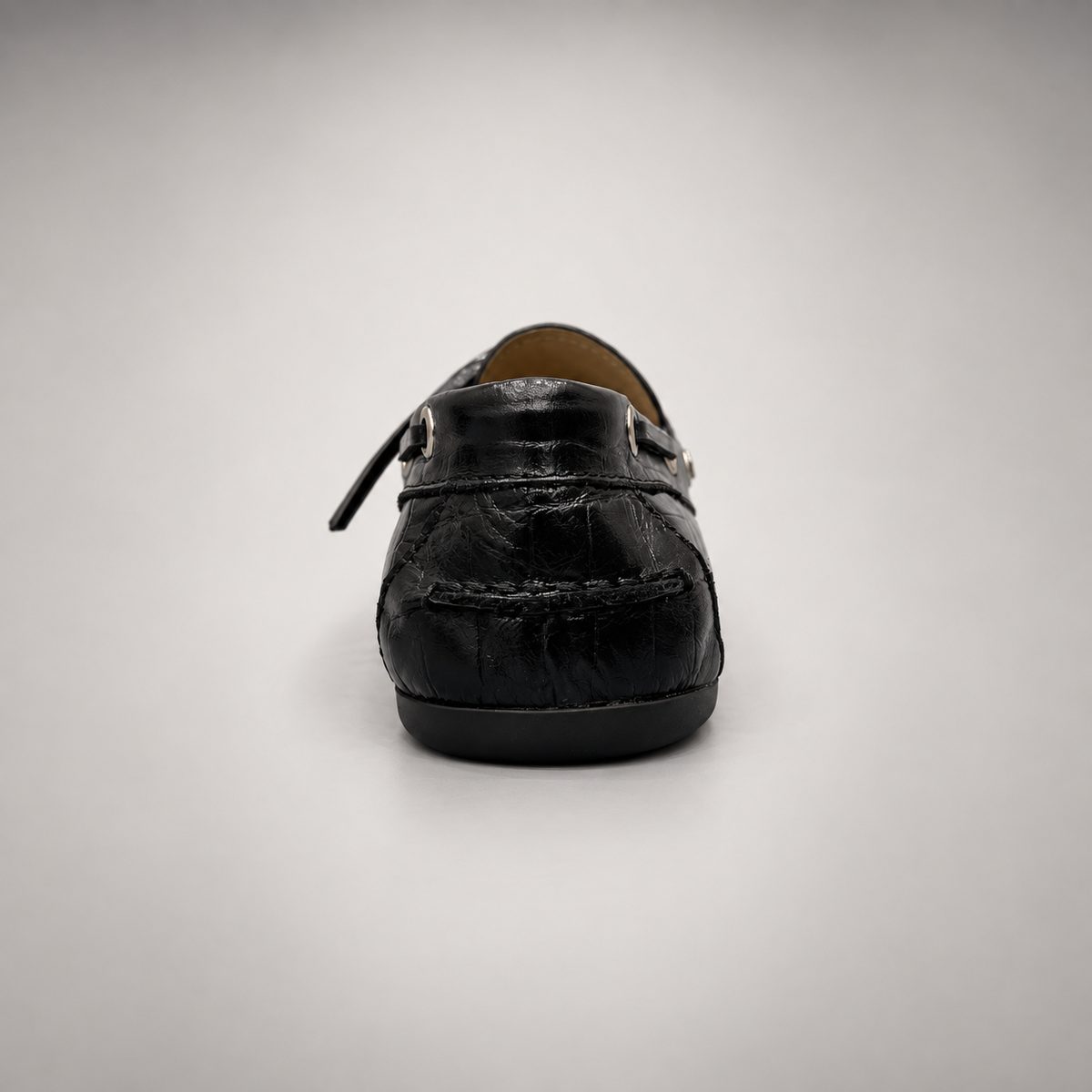 Black Croc-Embossed Leather Boat Shoes