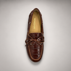 Brown Embossed Leather Boat Shoes
