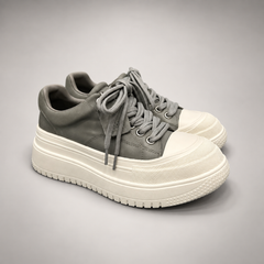 Gray-White Platform Leather Sneakers