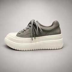 Gray-White Platform Leather Sneakers