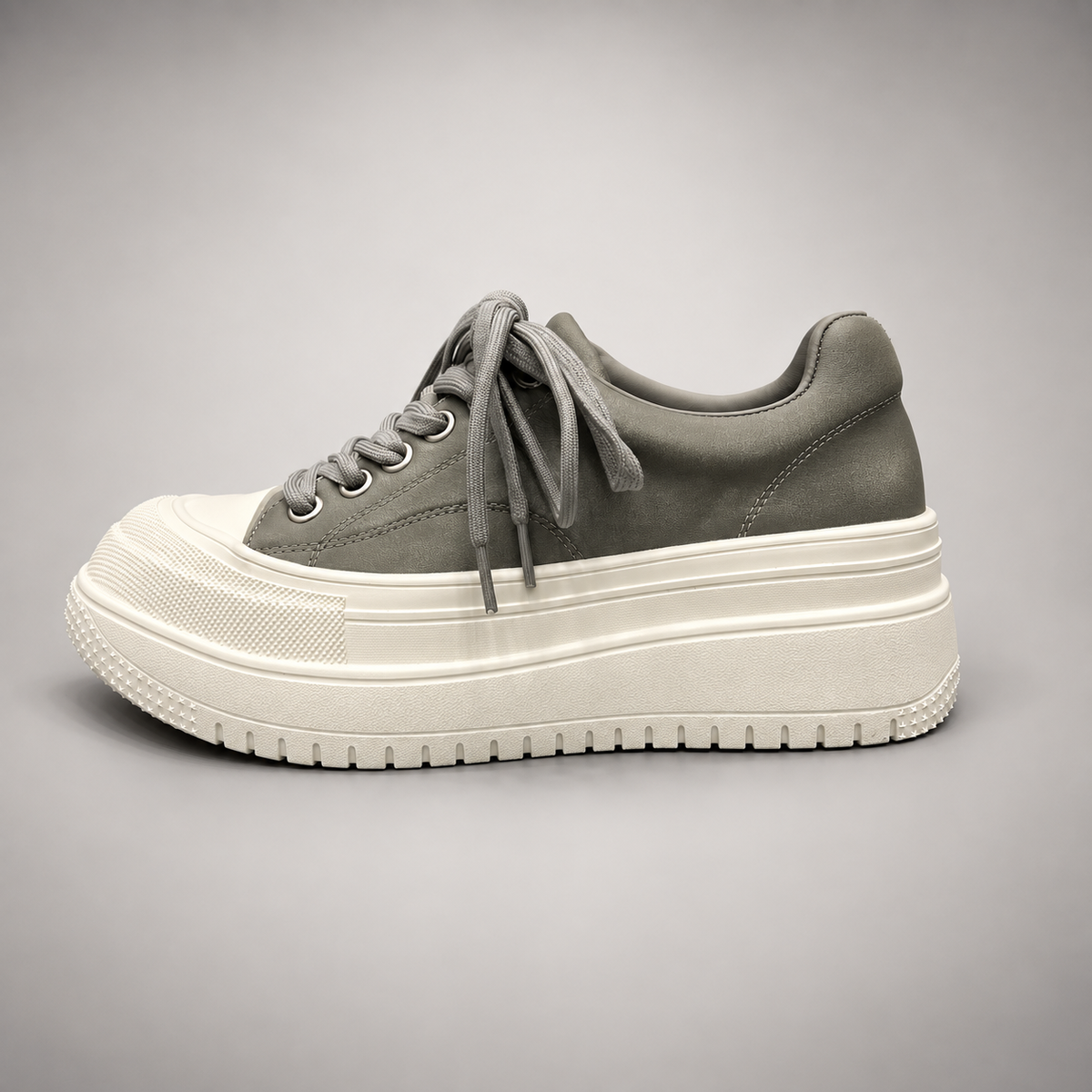 Gray-White Platform Leather Sneakers