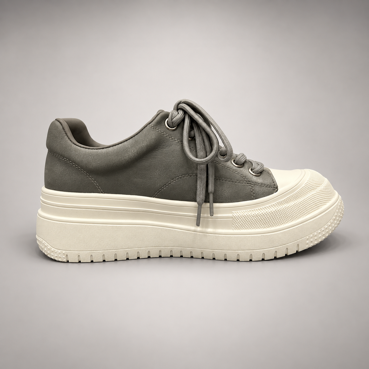 Gray-White Platform Leather Sneakers
