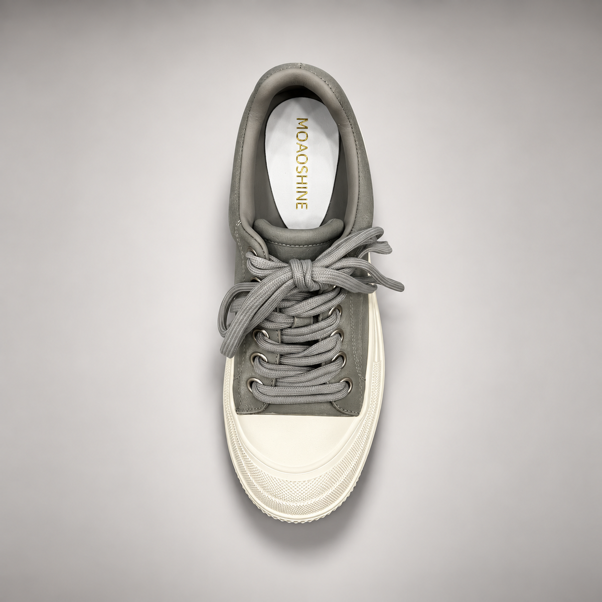 Gray-White Platform Leather Sneakers