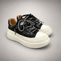 Black-White Rope-Lace Platform Sneakers