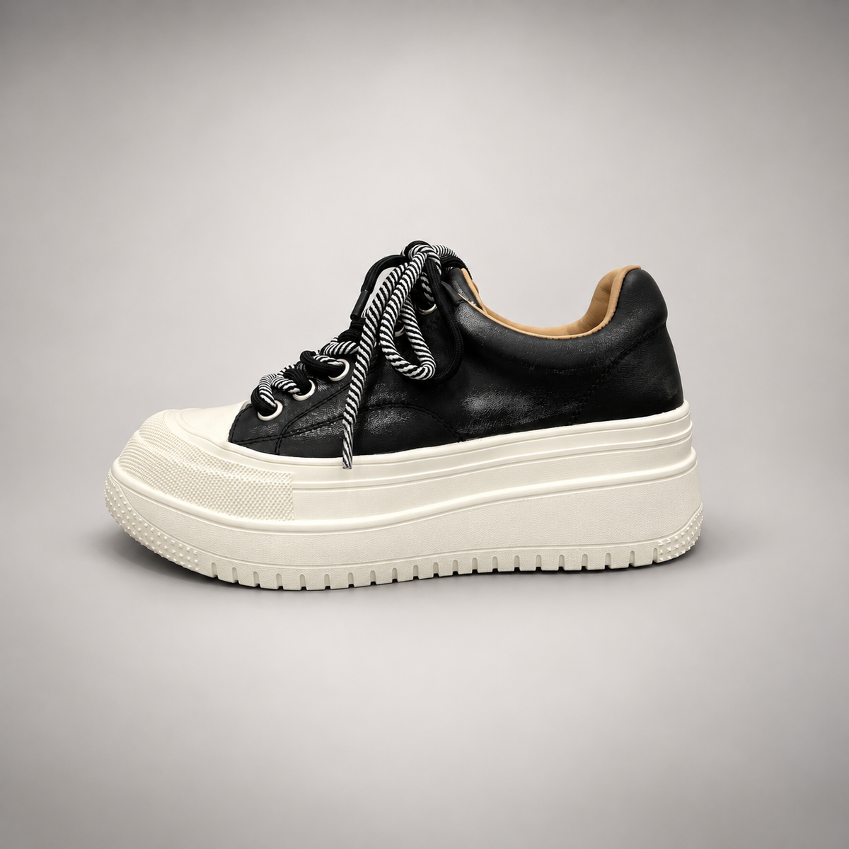 Black-White Rope-Lace Platform Sneakers