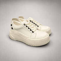 Cream Platform Lace-Up Sneakers