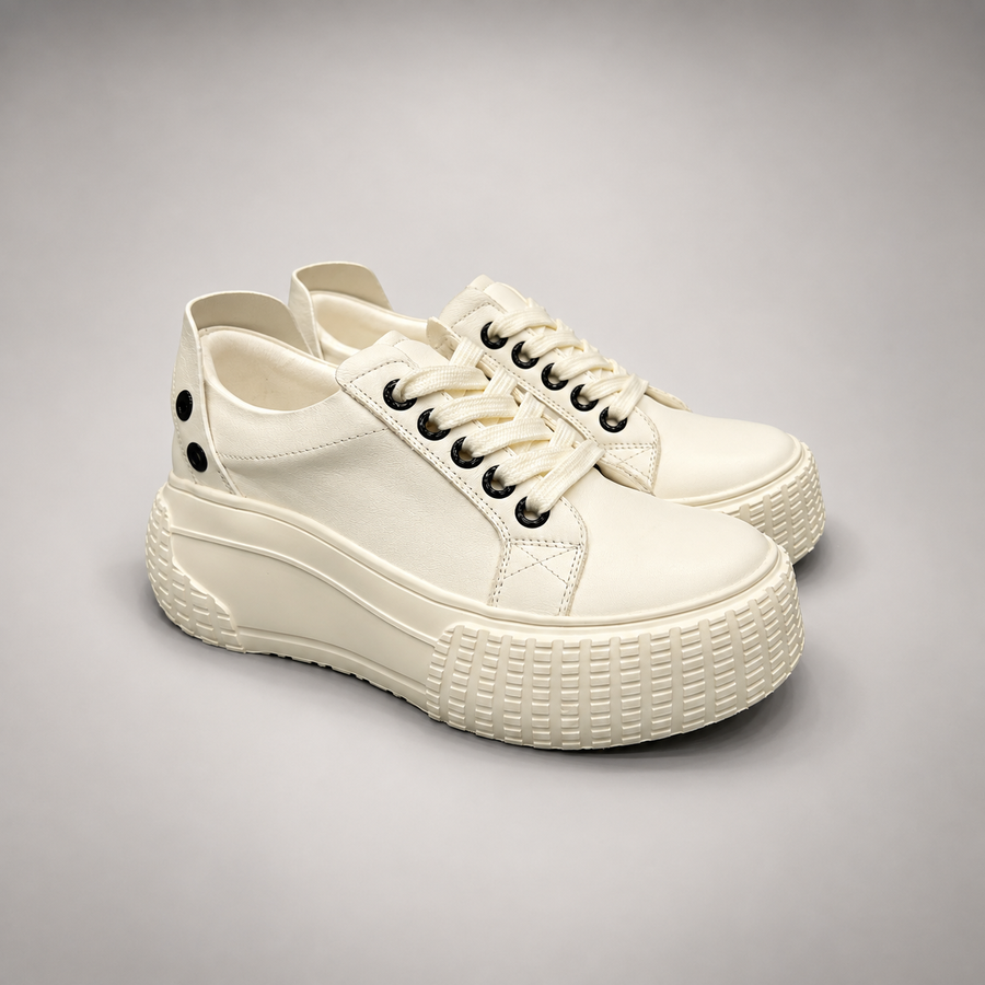 Cream Platform Lace-Up Sneakers