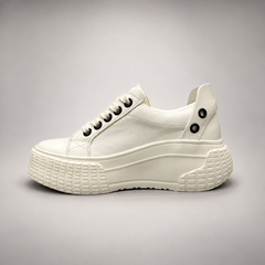 Cream Platform Lace-Up Sneakers