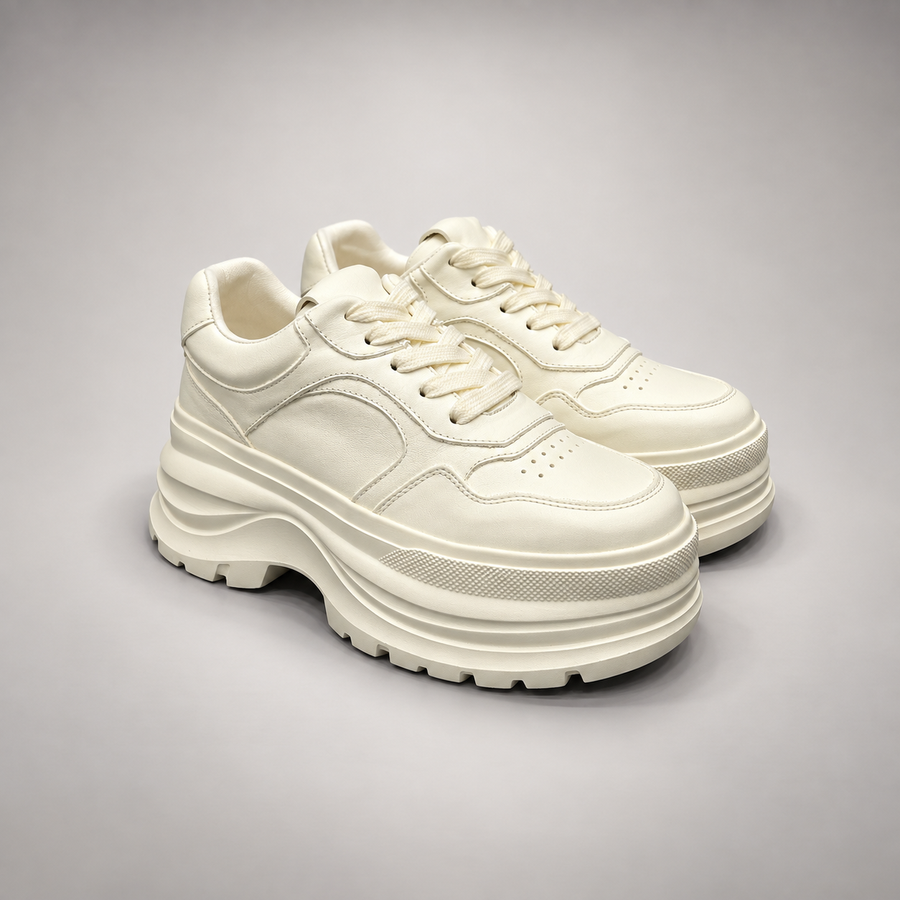 Cream Chunky Lace-Up Sneakers
