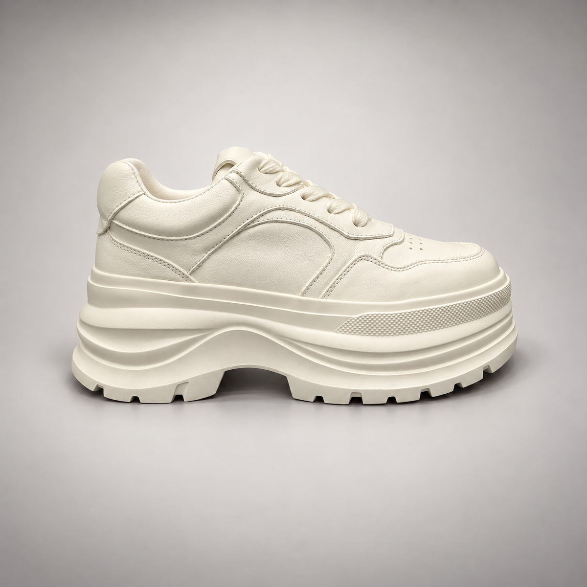Cream Chunky Lace-Up Sneakers