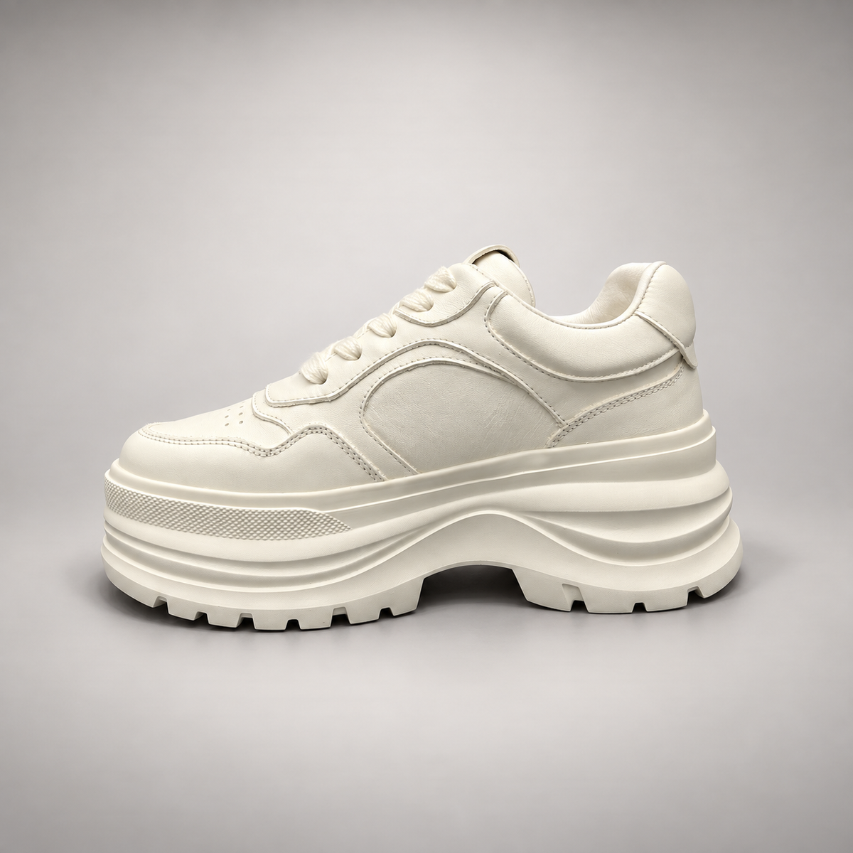 Cream Chunky Lace-Up Sneakers