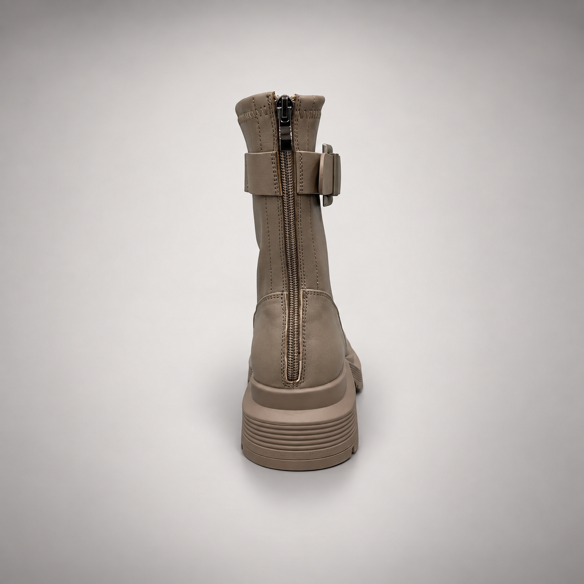 Taupe Buckled Mid-Calf Boots