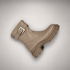 Taupe Buckled Mid-Calf Boots