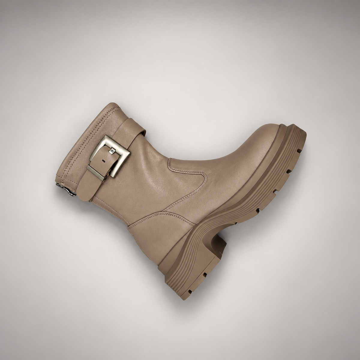 Taupe Buckled Mid-Calf Boots