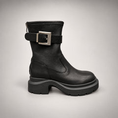 Black Buckled Mid-Calf Boots