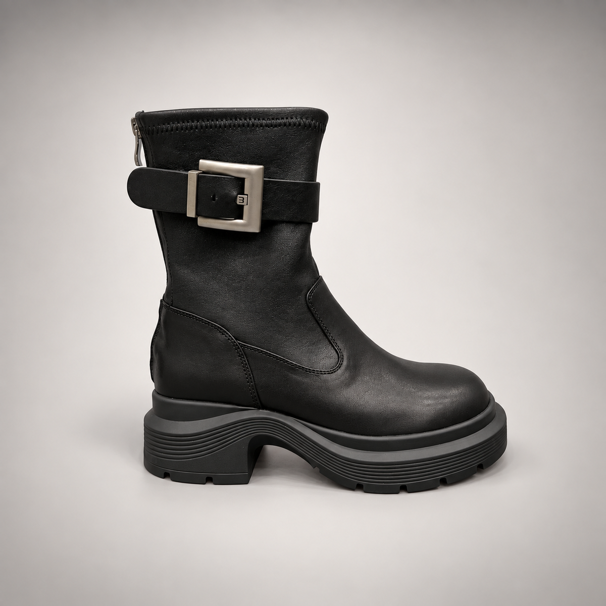 Black Buckled Mid-Calf Boots