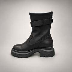 Black Buckled Mid-Calf Boots